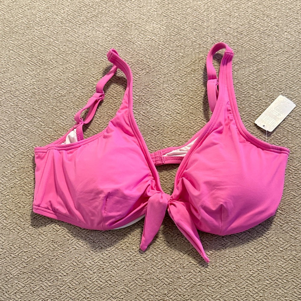 NWT 🌸 Soma Bright Pink Tie-Front Bikini Top Size XL